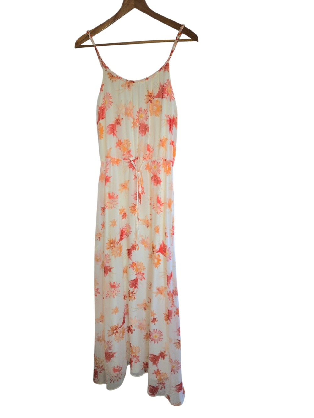 Dex Floral Maxi Dress in Cream with Pink & Orange Blooms